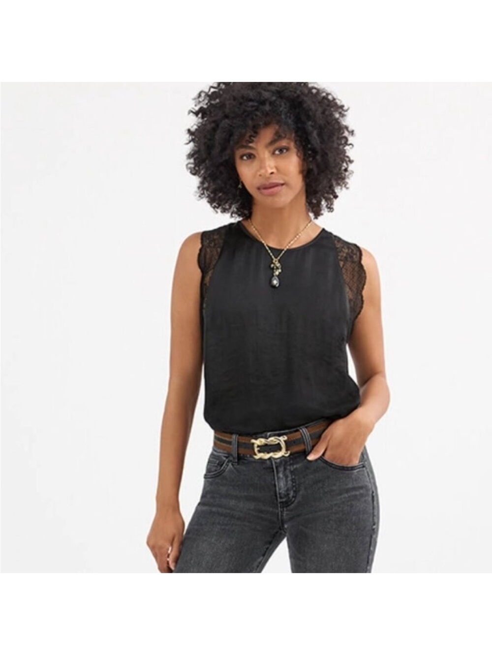 CAbi Suede & Leather Wide Waist Belt with Twisted Gold Buckle - Brown & Black - Picture 7 of 7